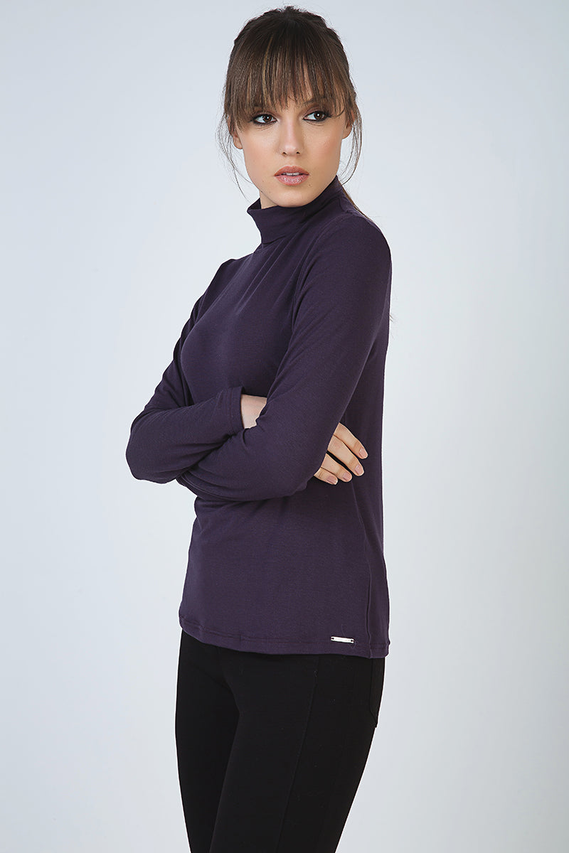Purple Long Sleeve Polo Neck Jumper