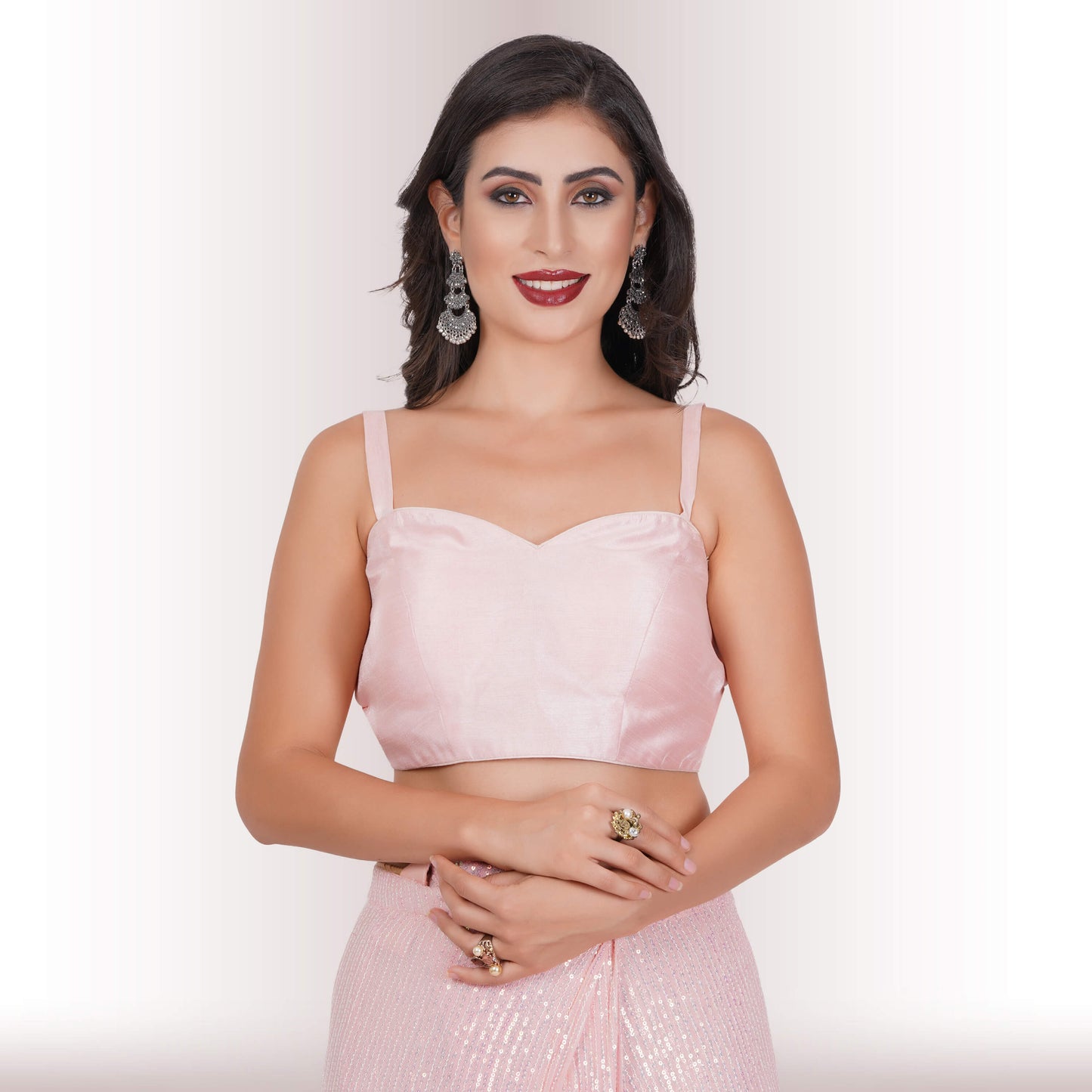 Ready Made Sequin Saree - Blush