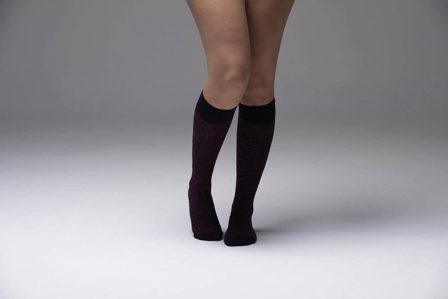 Women's Wine Grizzled Stripe Knee High Socks