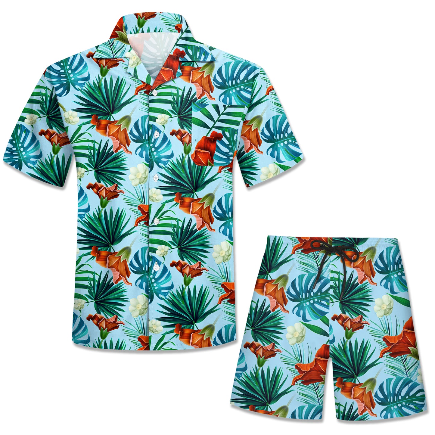 Custom Your Graphic Shirts Men Short Sleeve Two Pieces Set Sublimation Printing Mens Floral Hawaiian Shirt and Shorts Set
