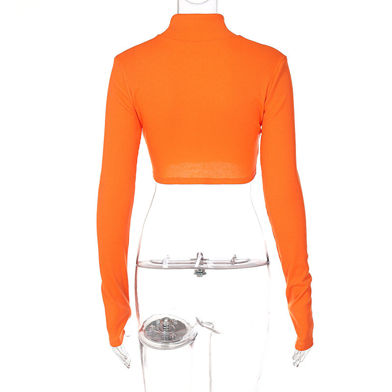 NS033 Orange 2022 New Zipper Wholesale Spring Women Tops T Shirts Sexy Sleeve Top