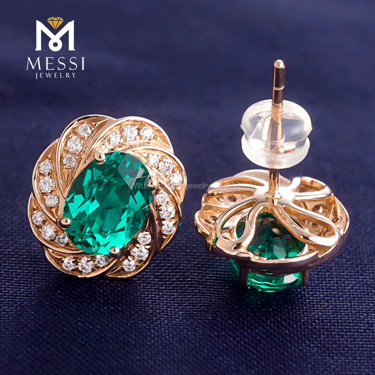 MS-199 Messi Jewelry Oval 14k 18k Gold 2 Carat Lab Created Emerald Earrings Jewellery for Women