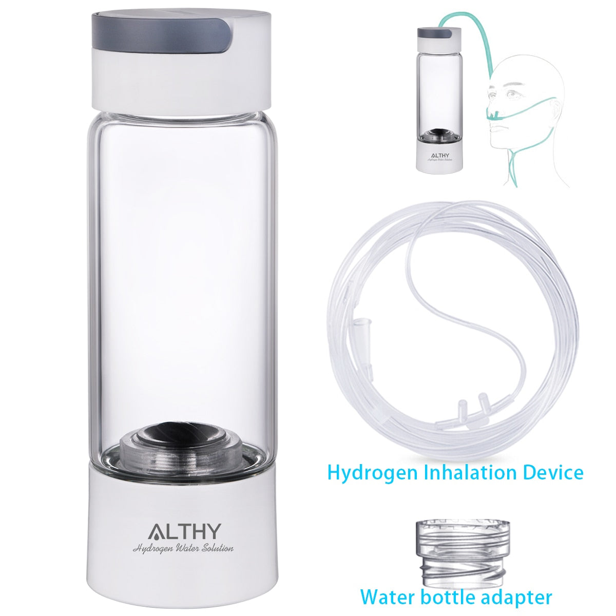 ALTHY Hydrogen Rich Water Generator Bottle Cup - DuPont SPE PEM Dual Chamber Maker Lonizer - H2 Inhalation Device