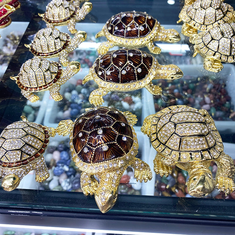 New Product Zinc Alloy Jeweled Crystal Turtle Shape Metal Jewelry Storage Box for Sale