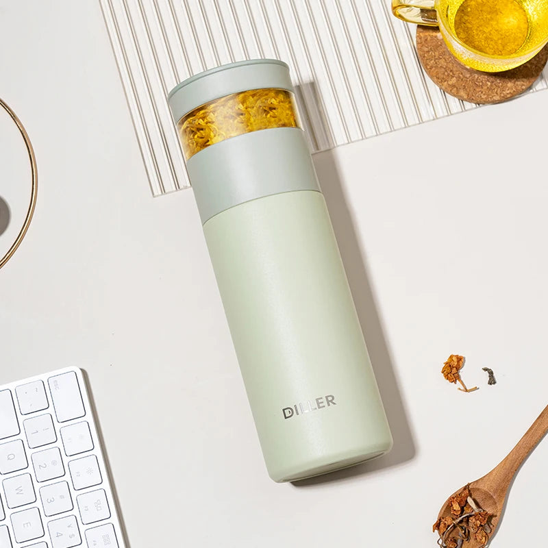 Wholesale Minimalist Thermal Flask Vacuum Stainless Steel Water Bottles With Transparent Tea Infuser