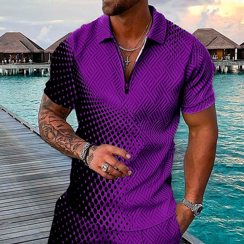 Men's Casual Pattern Print Short Sleeve Zipper Polo Shirt 2022 Brand Men Short-Sleeved Summer Shirt Clothing