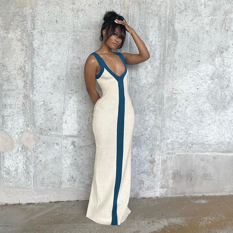 Fashion Sexy Slit One Piece Dress Ribbed Beach Long Dresses Women
