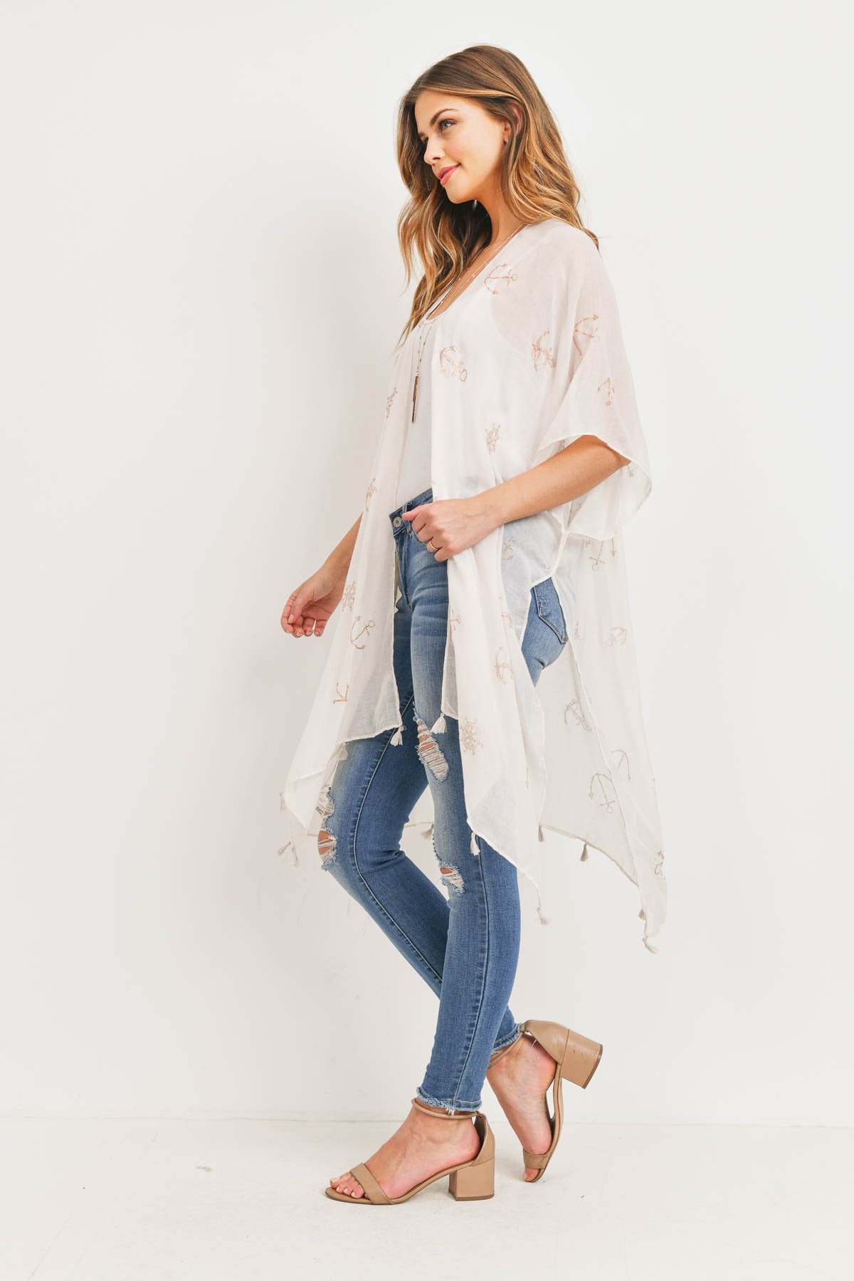 Ms0043be - Beige Lightweight Anchor & Leaf Beach Cover Ups