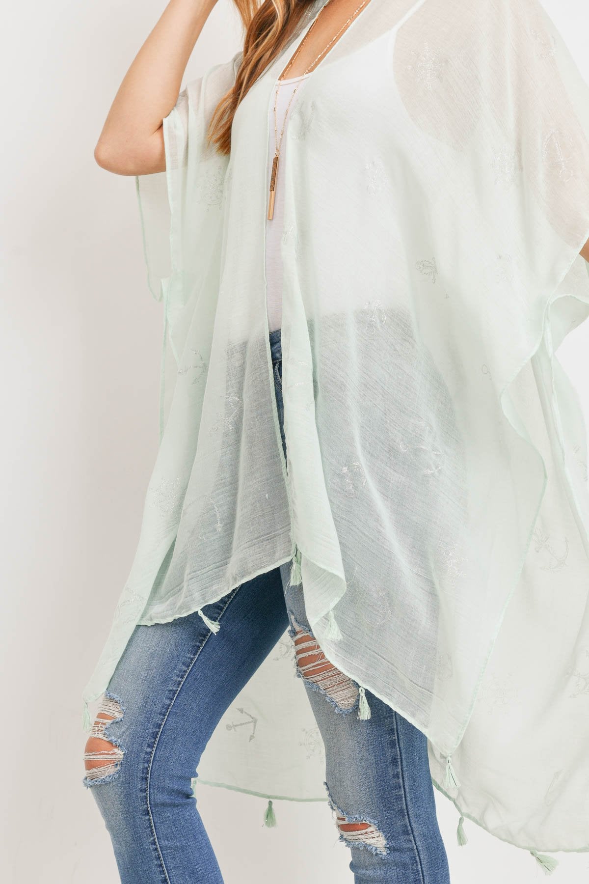 Ms0043mt - Mint Lightweight Anchor & Leaf Beach Cover Ups