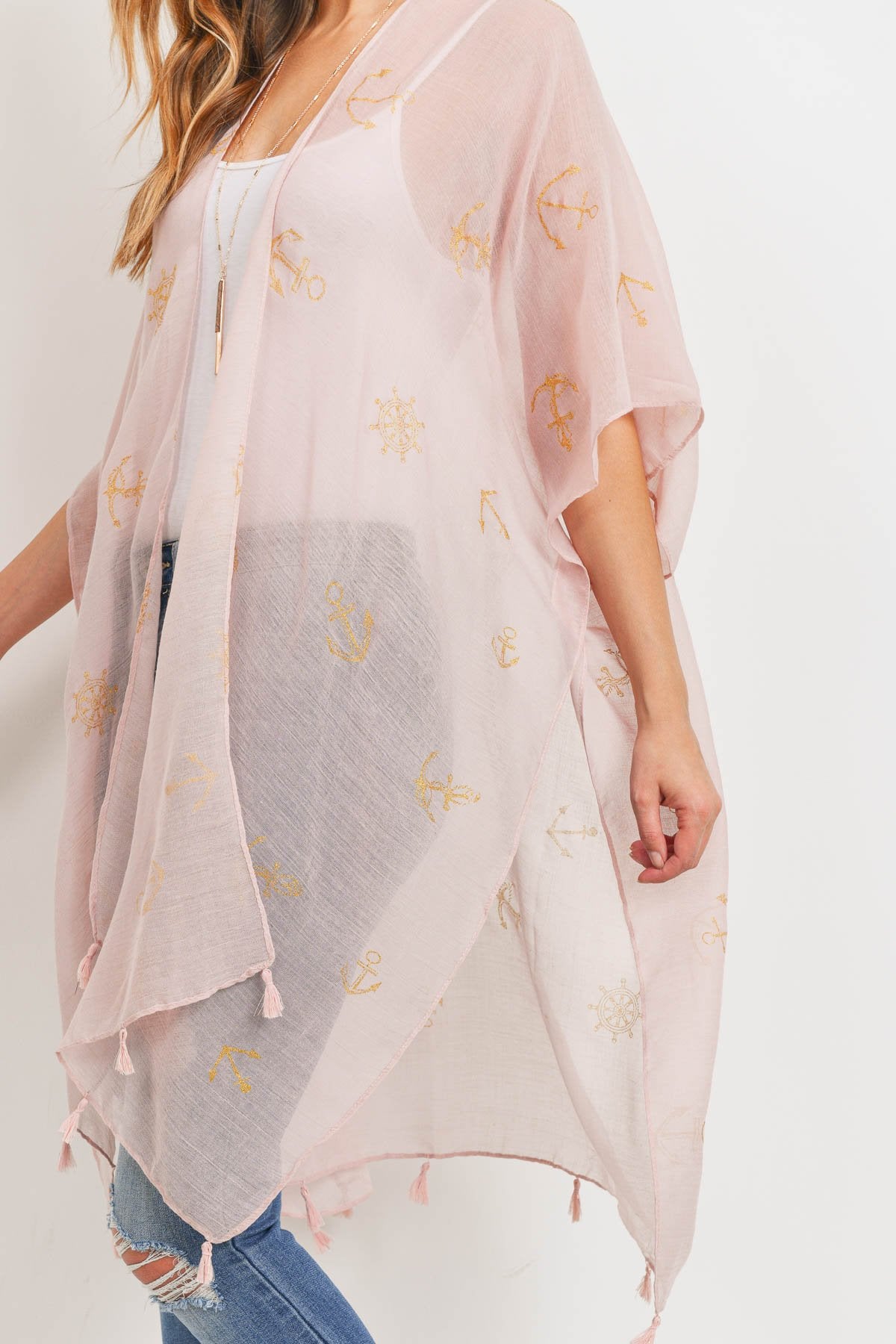 Ms0043pk - Pink Lightweight Anchor & Leaf Beach Cover Ups