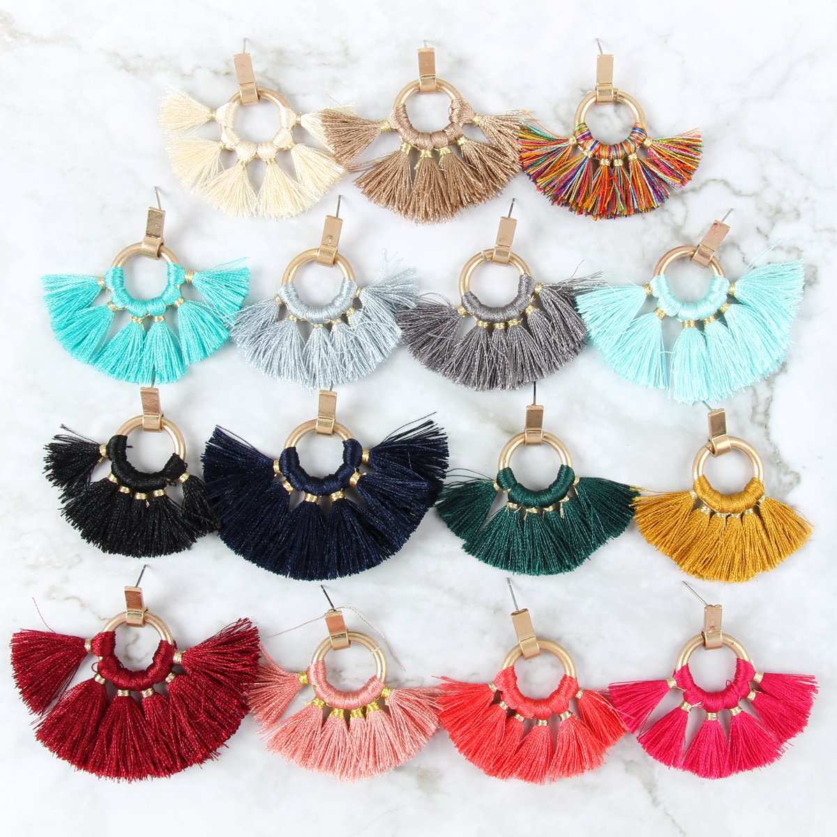 Mye1060 - Fan Tassel Post Wrap Hoop Dangle Earrings