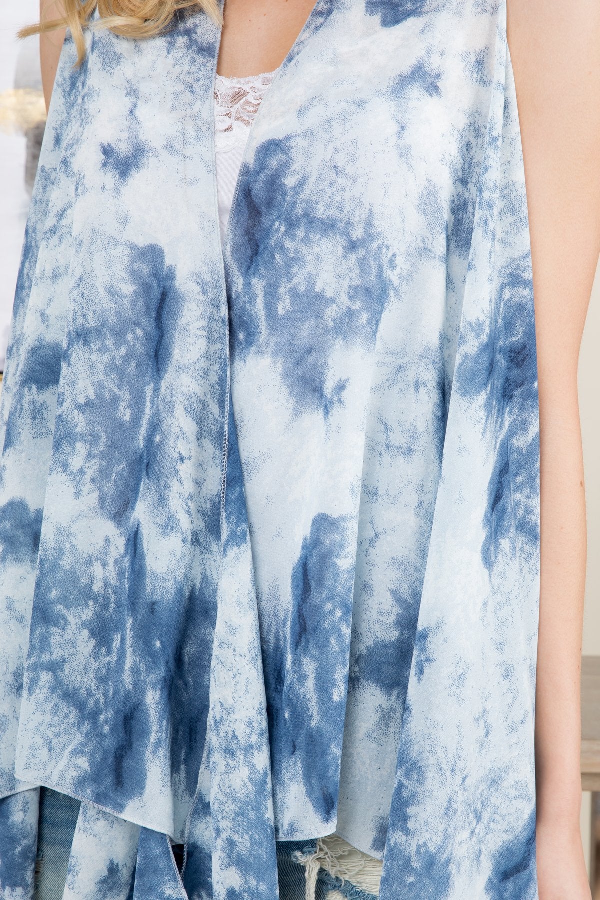 Pn328x039m - Blue Dyed Open Front Kimono Vest