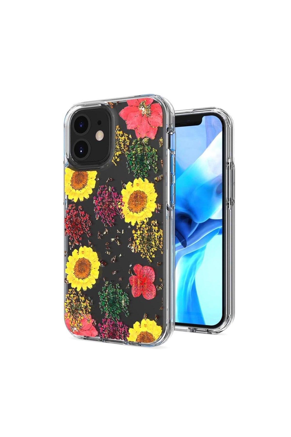 For iPHONE 12 MINI 5.4 FLORAL GLITTER DESIGN CASE COVER