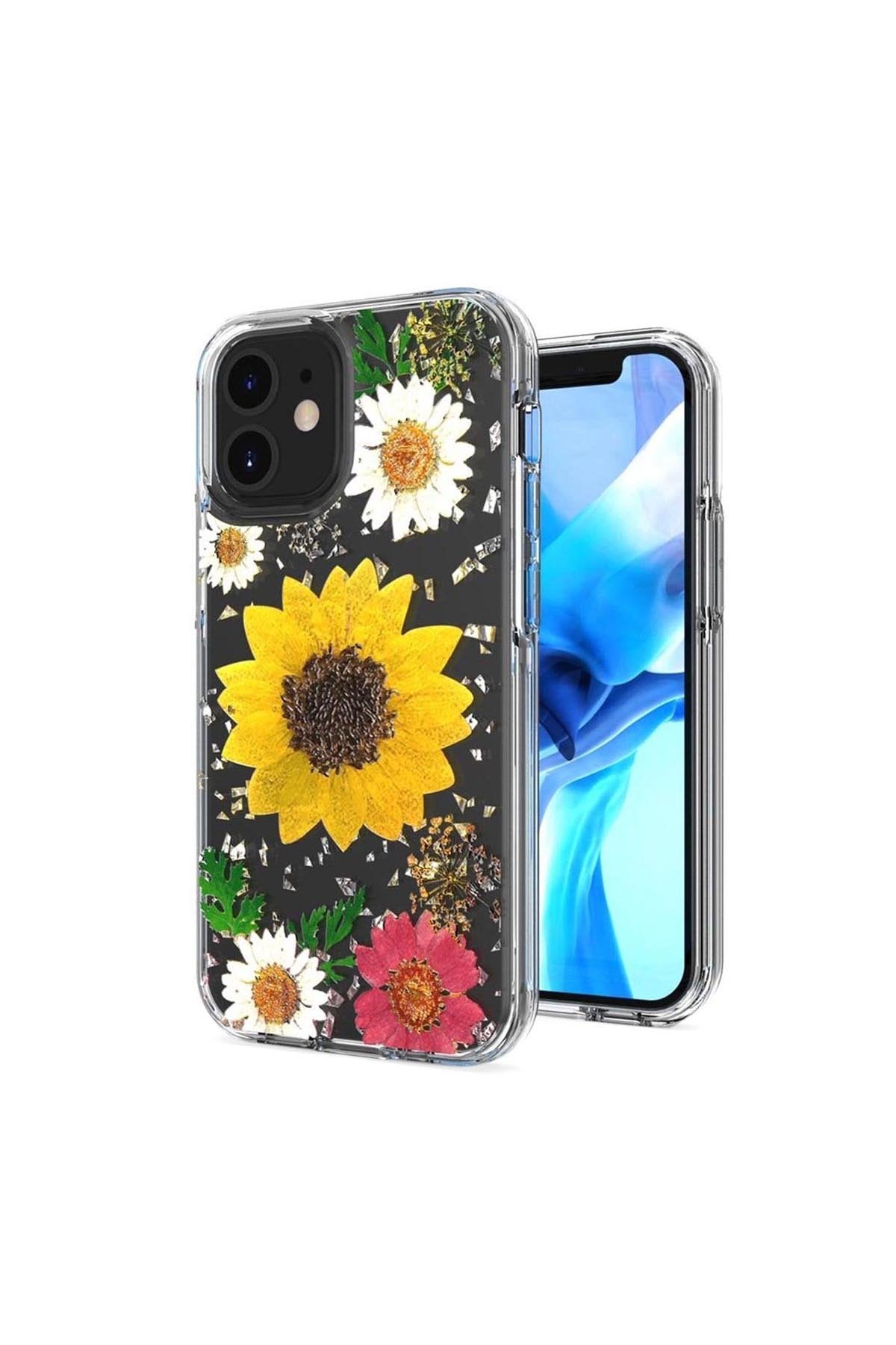 For iPHONE 12 MINI 5.4 FLORAL GLITTER DESIGN CASE COVER