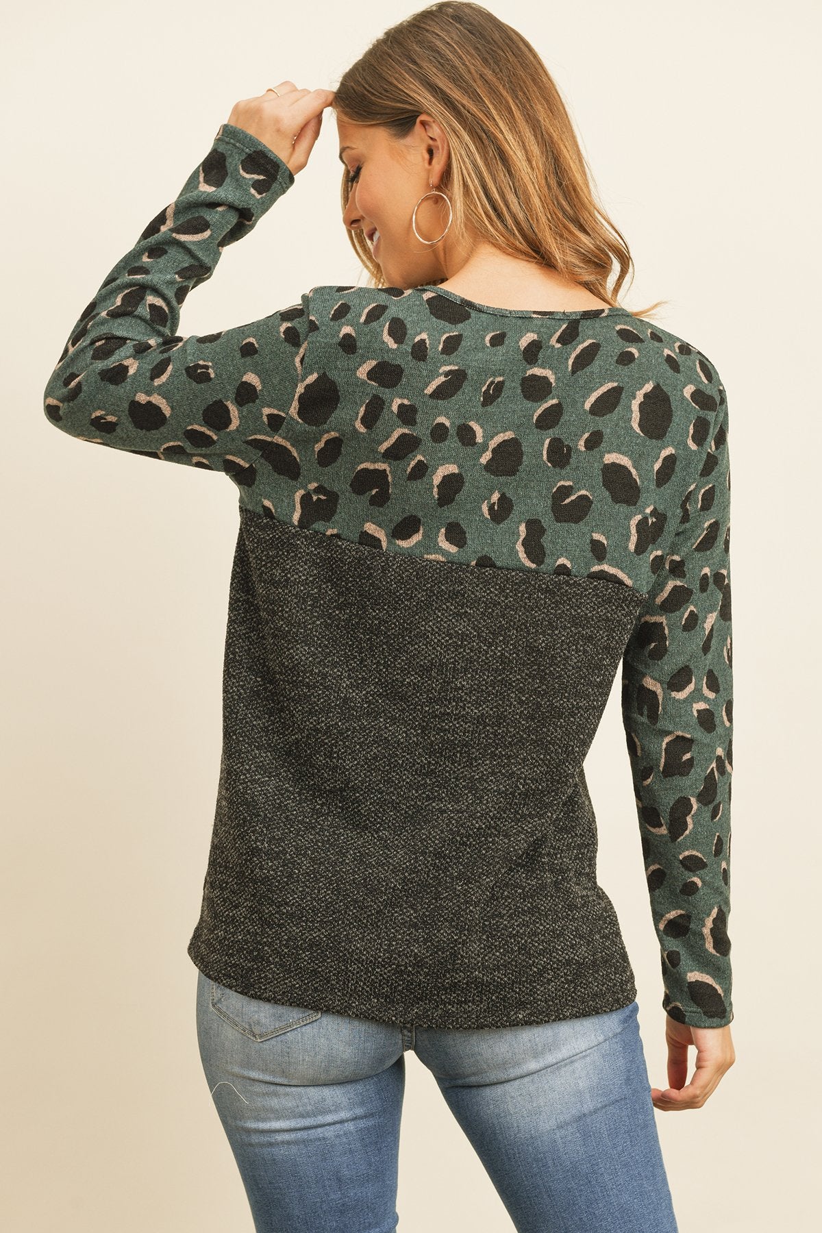 Leopard Long Sleeved Drake Contrast Knot Top