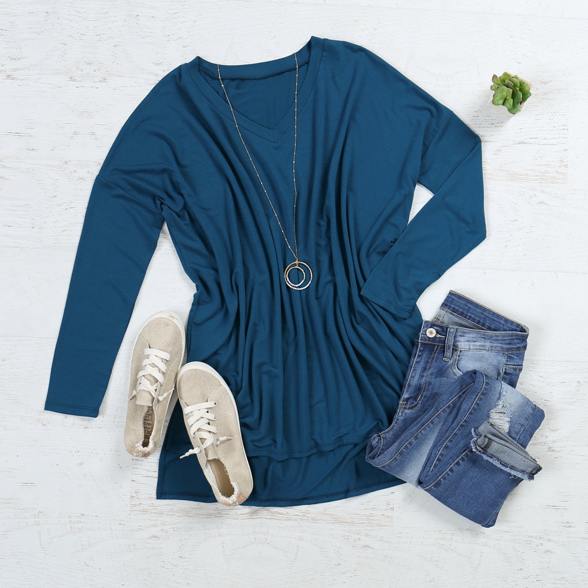 Dolman Long Sleeve V-Neck Side Slit Tunic