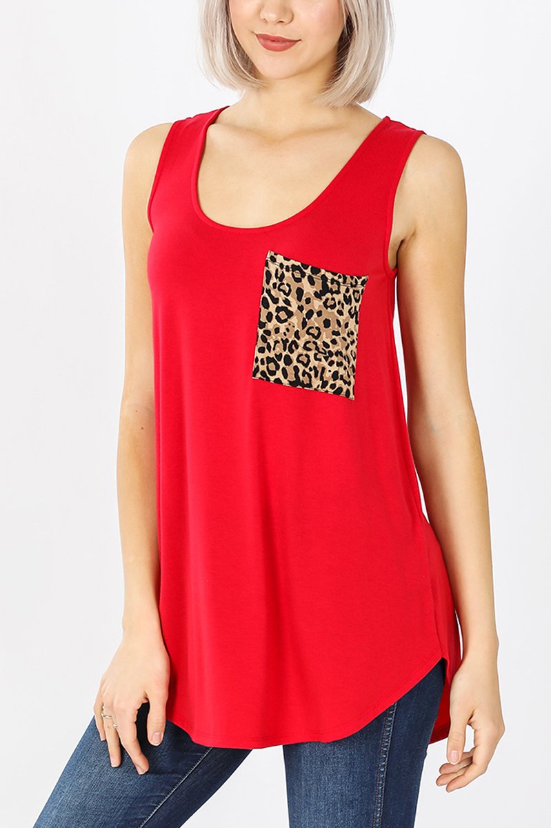 Sleeveless Leopard Print Pocket Top