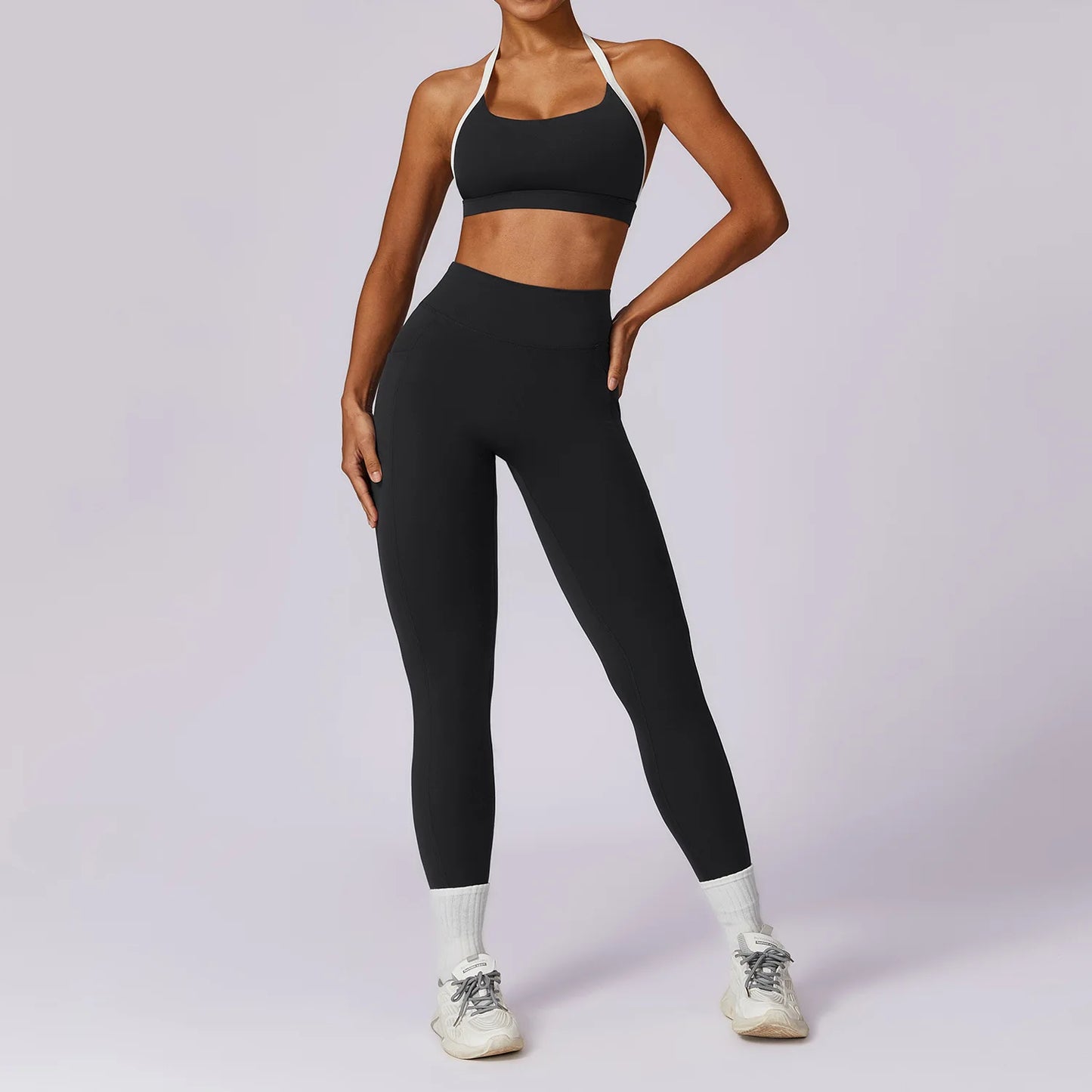 2PCS Women Tracksuit Yoga Set Sport Suit Gymwear Workout Clothes Long Sleeve Gym Bra High Waist Leggings Fitness Sports Wear