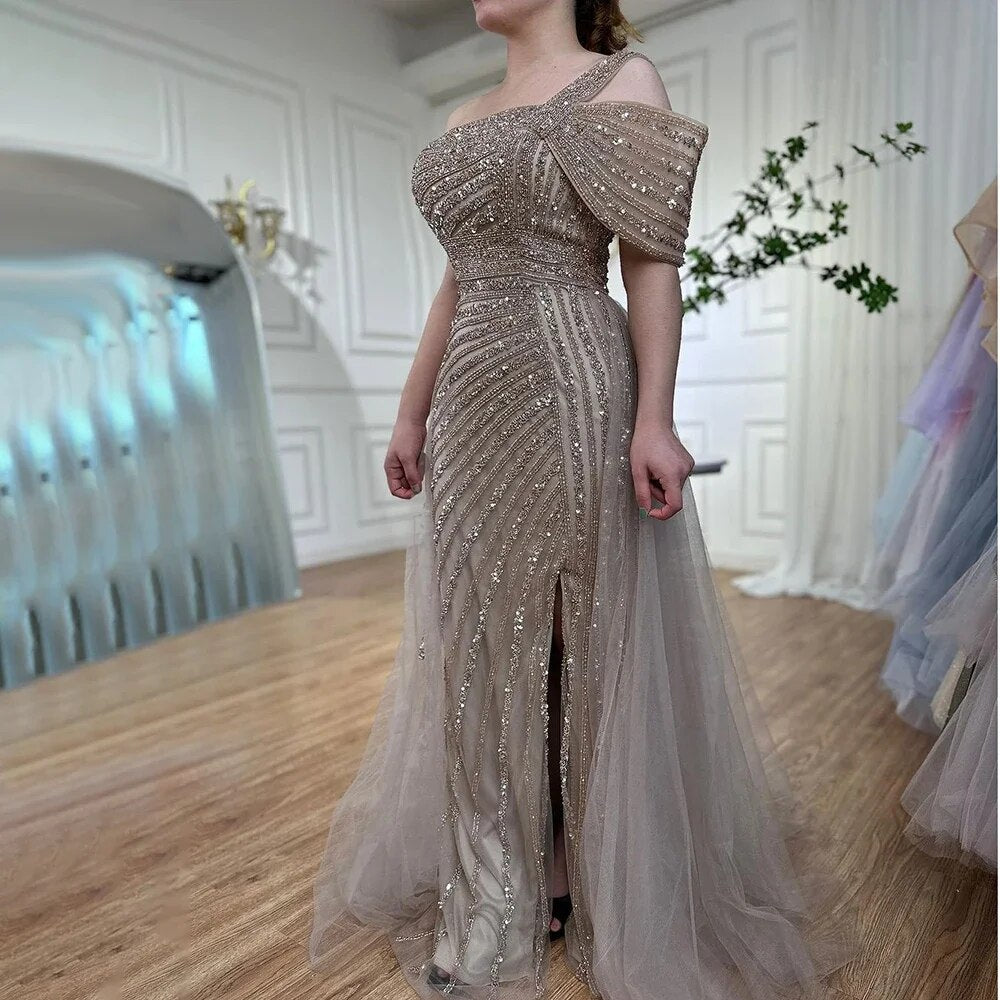 Serene Hill Turquoise High Split Luxury Beaded 2023 for Woman Party Evening Dresses Gowns Mermaid Elegant LA71651