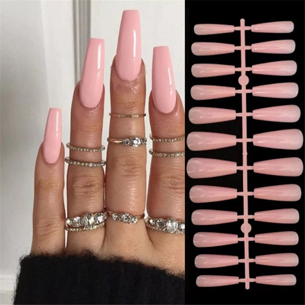 24pcs False Nail Full Cover Fake Nail Elegant Pink Gradient Glitter French Short Nails Coffin Short False Nail Press on Nails
