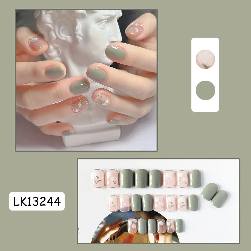 24PcsSet Wearable Press on Nail Art Full Cover Manicure Ballet Cute Nails False Removable Fake Nails With Glue Short Square Head