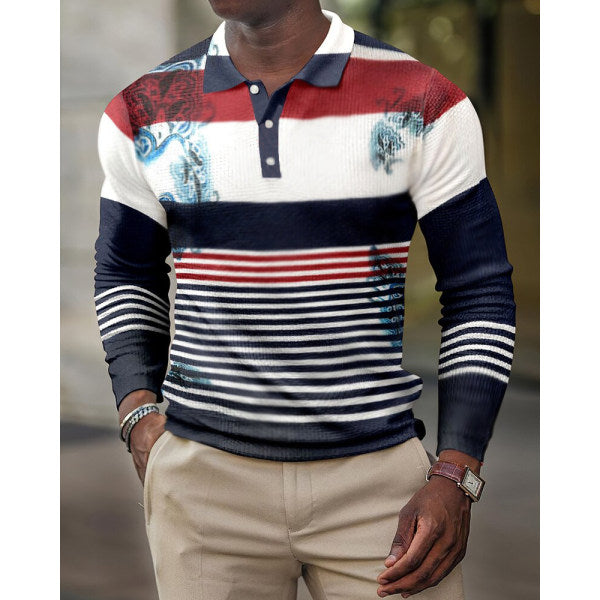 Men's Casual Autumn and Winter Daily Polo Collar Long-Sleeved Polo Shirt Sweater Sweater