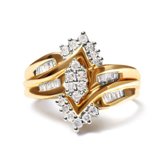 10K Two-Toned 1/2 Cttw Round and Baguette-Cut Composite Pear Head Diamond Ring (H-I Color, I2-I3 Clarity)
