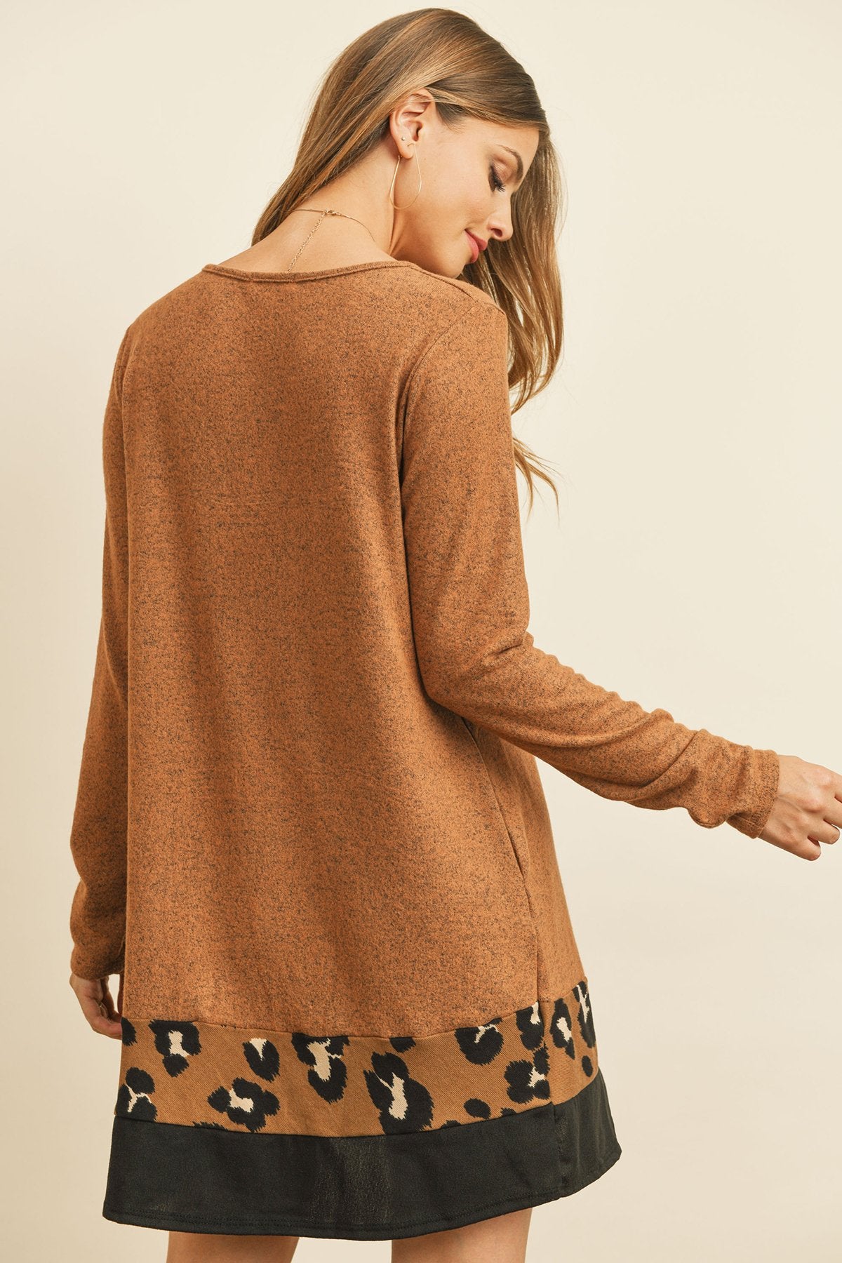 Long Sleeve Leopard Contrast Dress