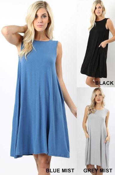 Sleeveles Flared Pocket Dress