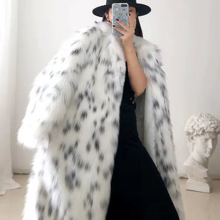 Women Winter New Faux Fox Fur Coats Ladies Casual Snow Leopard Print Fur Jackets Female Thick Warm Mid-Long Plush Outerw