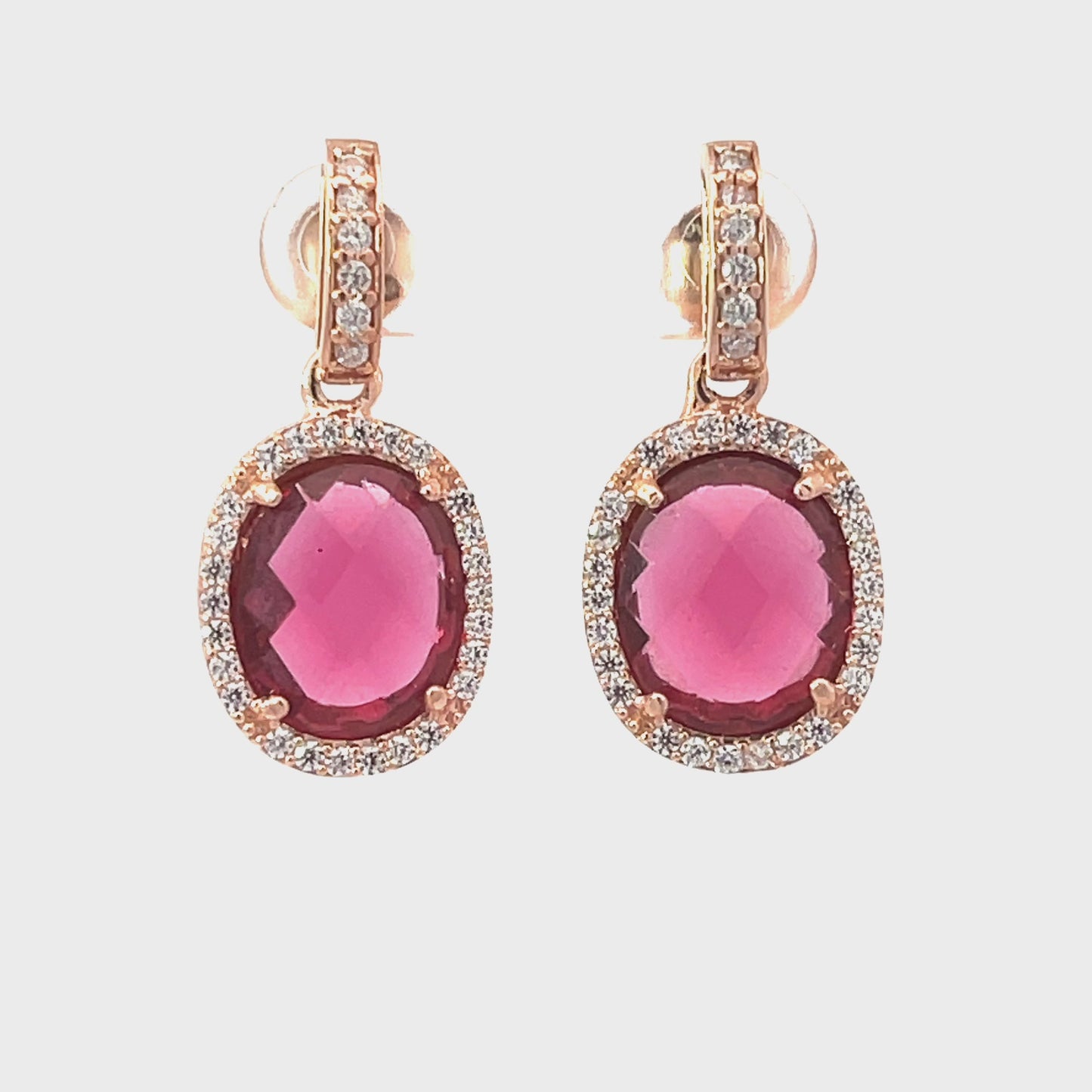 Beatrice Oval Gemstone Drop Earrings Rose Gold Pink Tourmaline