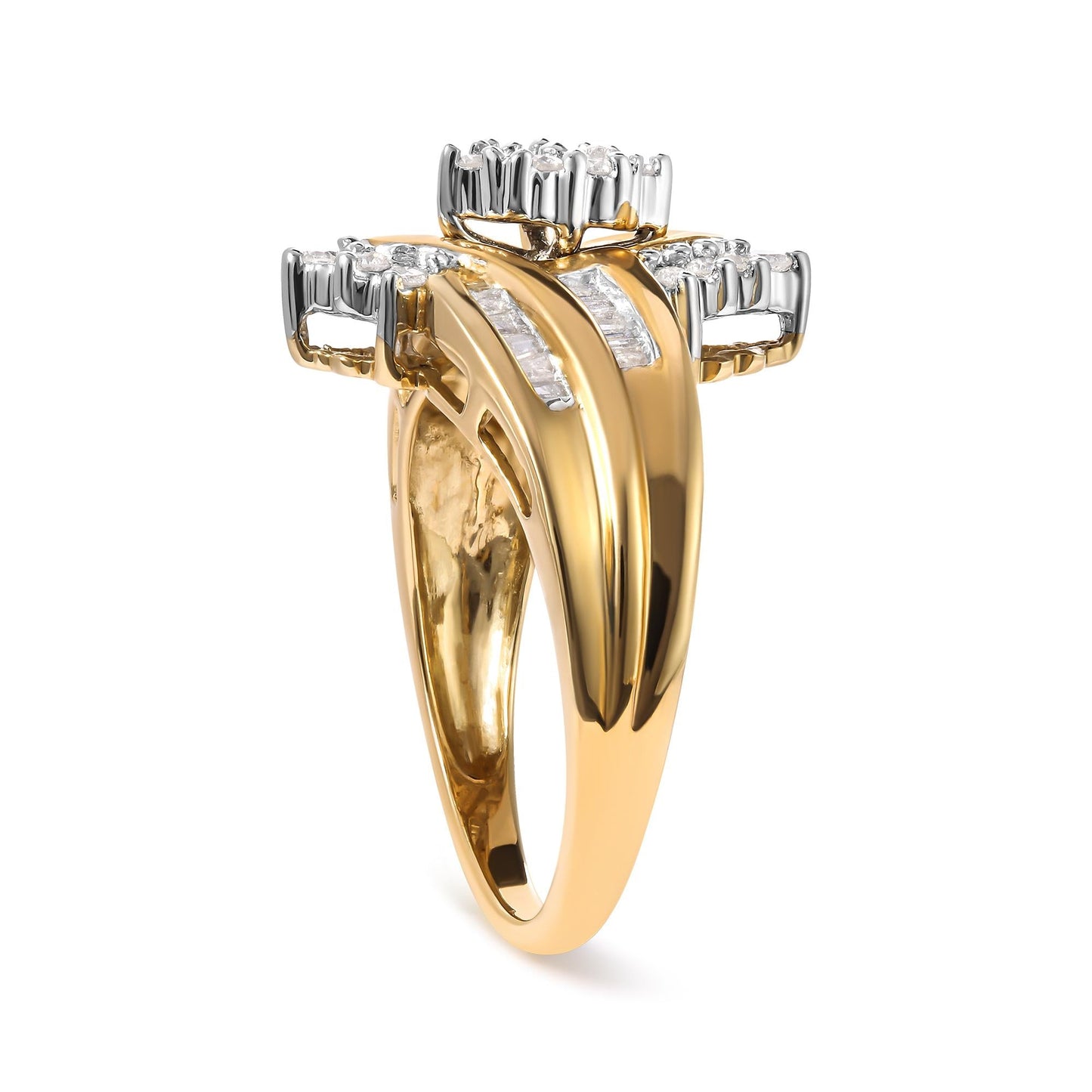 10K Two-Toned 1/2 Cttw Round and Baguette-Cut Composite Pear Head Diamond Ring (H-I Color, I2-I3 Clarity)