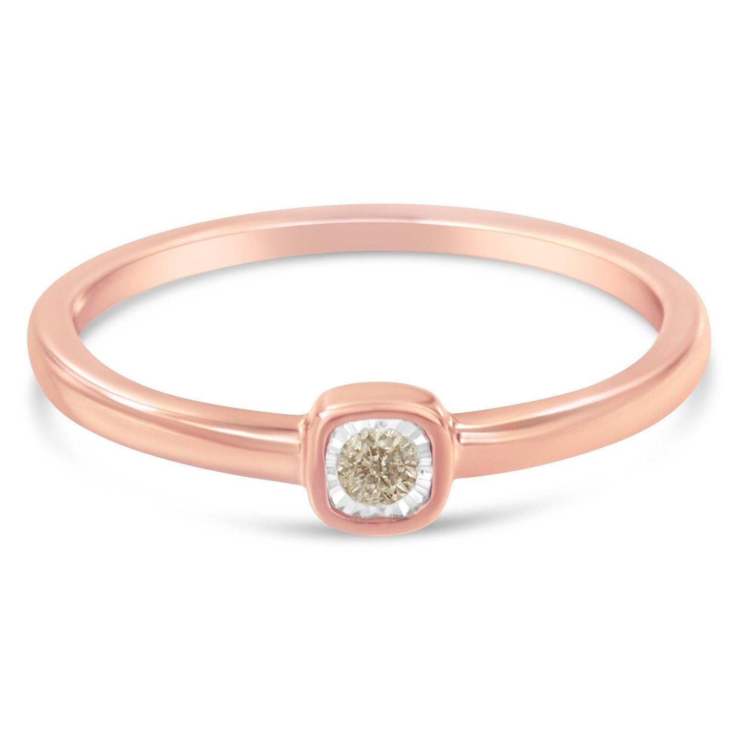 14K Rose Gold Plated .925 Sterling Silver 1/20 Carat Diamond Square Cushion-Shaped Miracle Set Petite Fashion Promise Ri