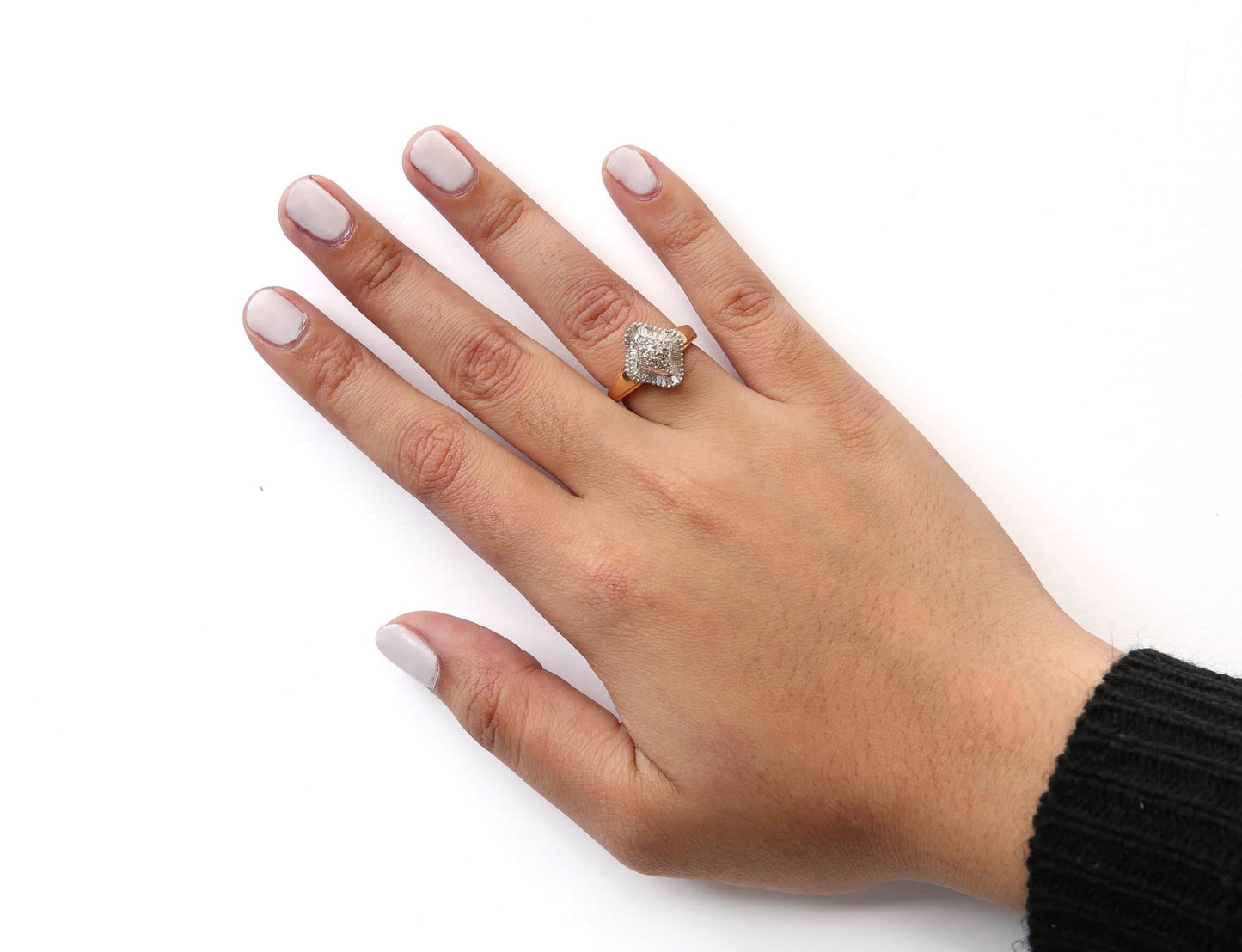 10K Yellow Gold 1/2 Cttw Round and Baguette-Cut Diamond Rhombus Head and Halo Ring (I-J Color, I1-I2 Clarity)