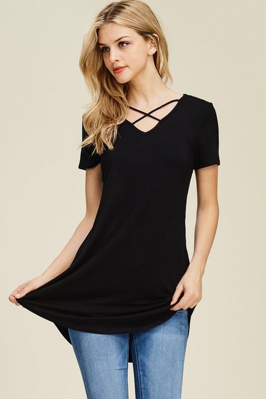 Short Sleeve Criss Cross Tunic