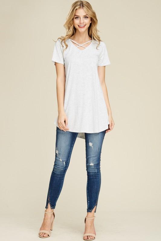 Short Sleeve Criss Cross Tunic
