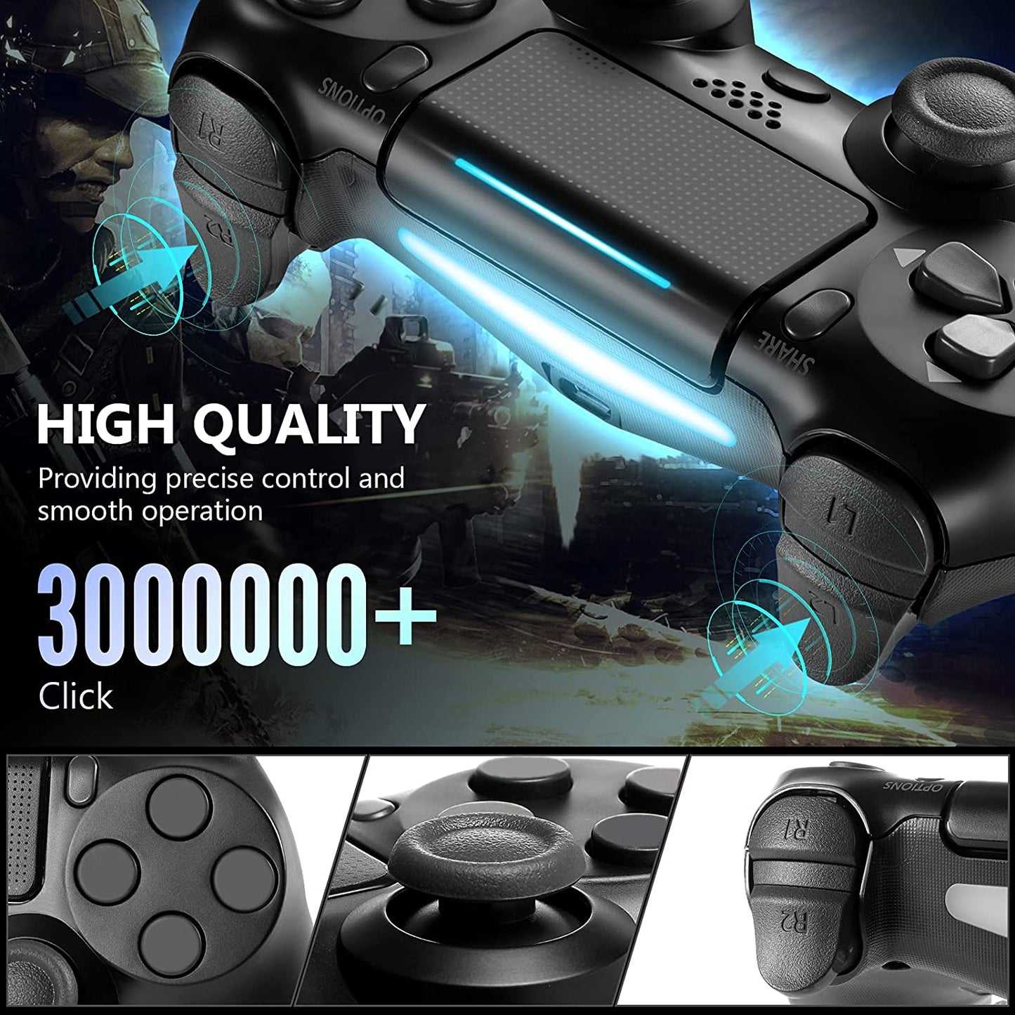 Black Wireless Controller Compatible With PS4, Game Controller Joystick Fits for Playstation 4 Control, With Stereo Head