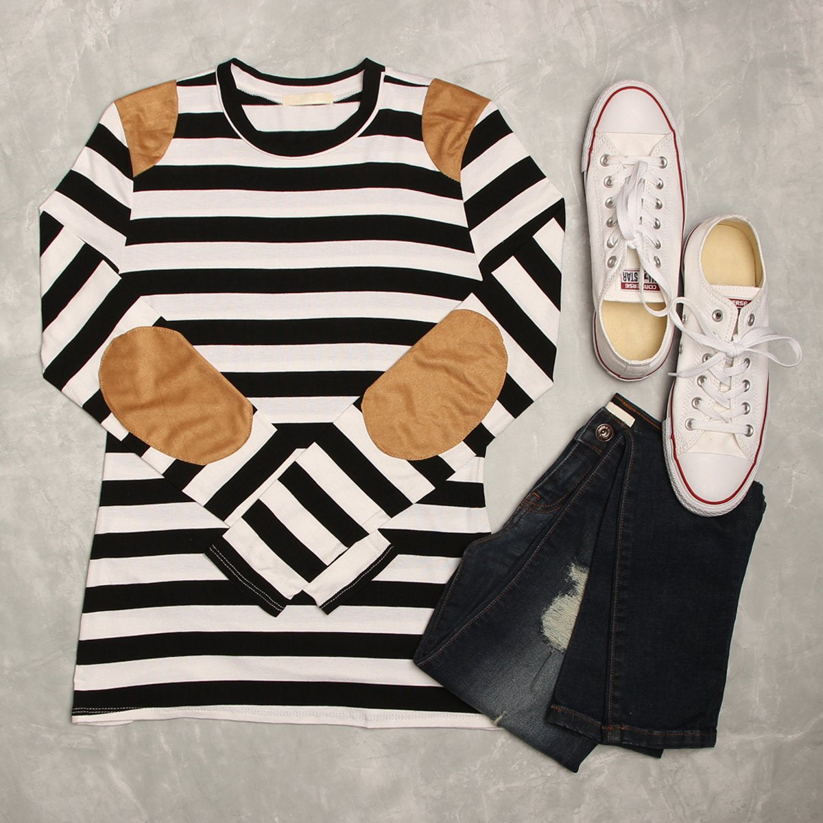 Suede Detail Striped Top