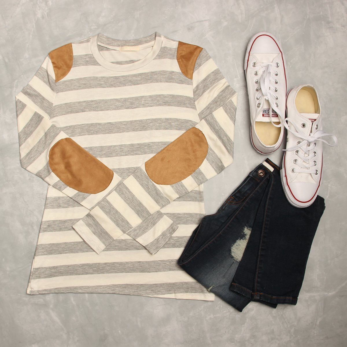 Suede Detail Striped Top