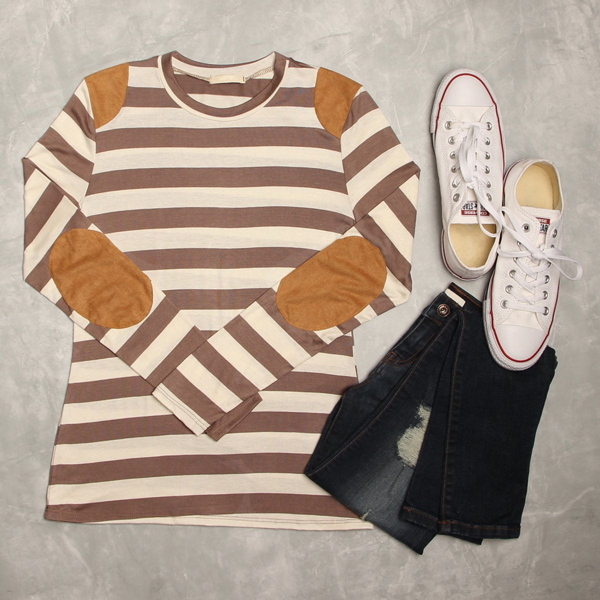 Suede Detail Striped Top