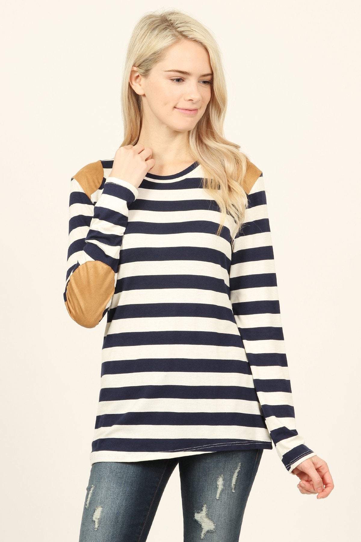 Suede Detail Striped Top