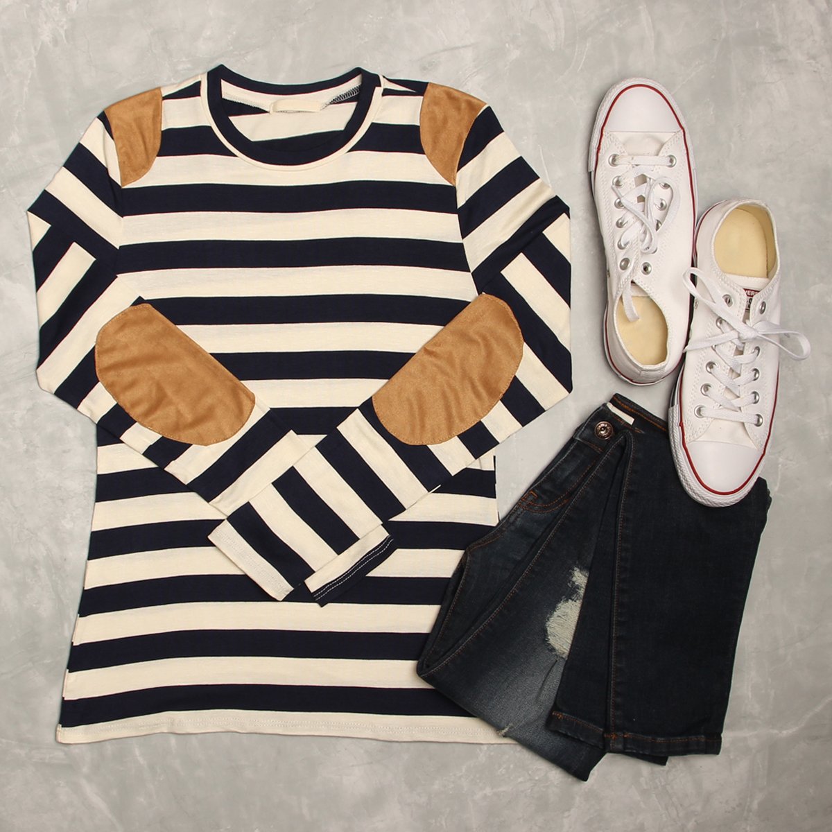 Suede Detail Striped Top