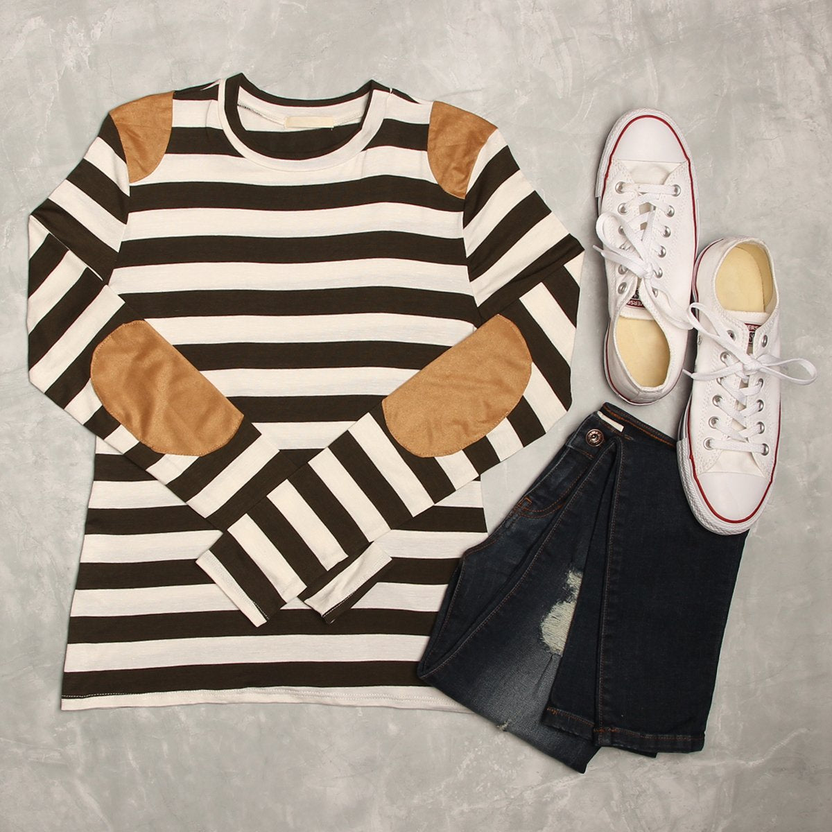 Suede Detail Striped Top