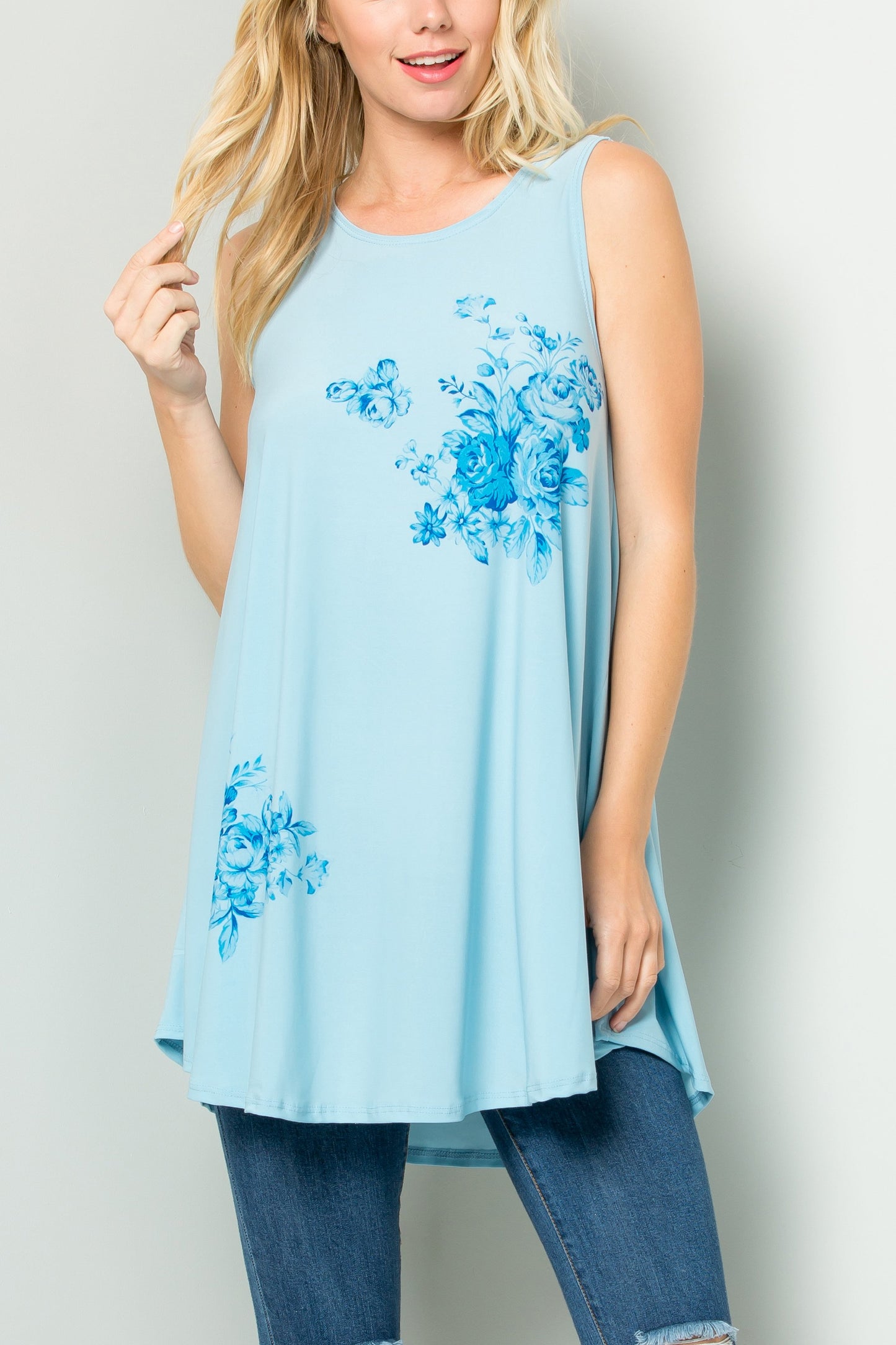 Sleeveless Tunic Dress With Floral Print Sublimation