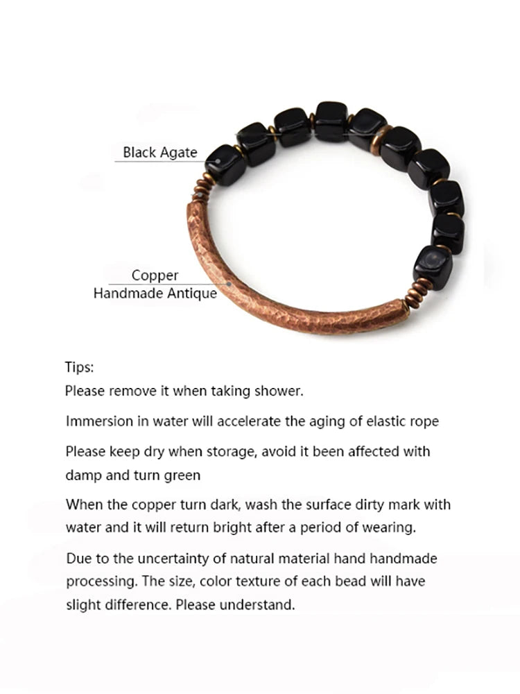 Cubic Black Obsidian Bracelet With Handcrafted Antique Copper Accessories Trendy Protection Stone Jewelry for Men and Women