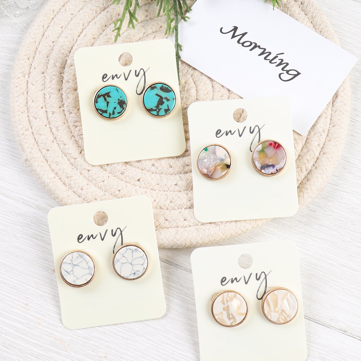 Wood Bead Drop Bar Earrings