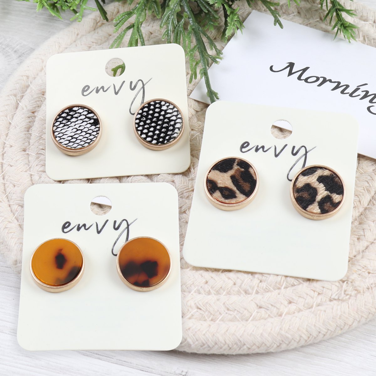 Wood Bead Drop Bar Earrings