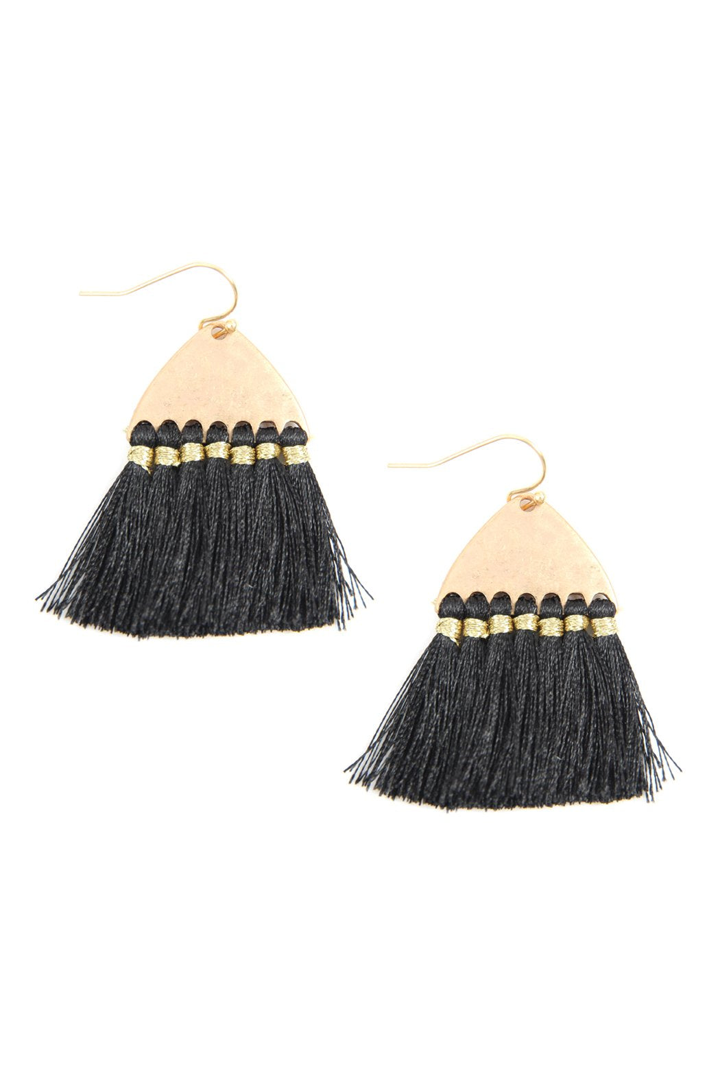 Thread Tassel Hammered Metal Hook Earrings