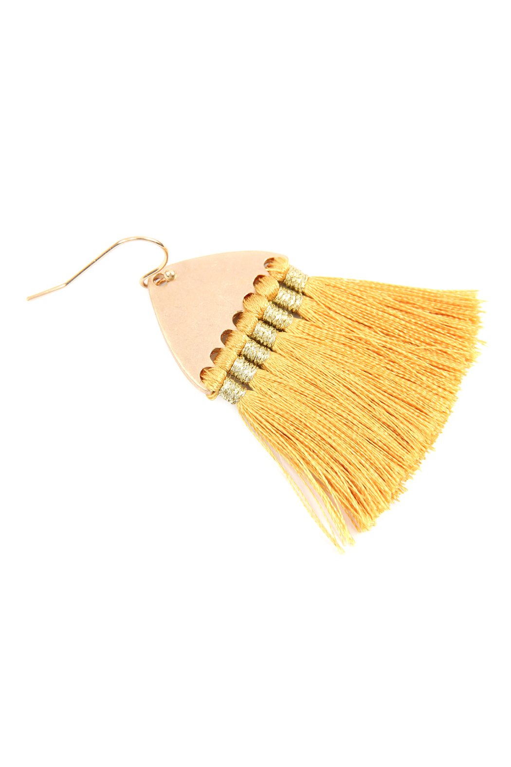 Thread Tassel Hammered Metal Hook Earrings