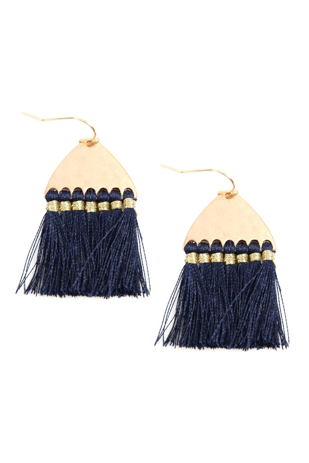 Thread Tassel Hammered Metal Hook Earrings